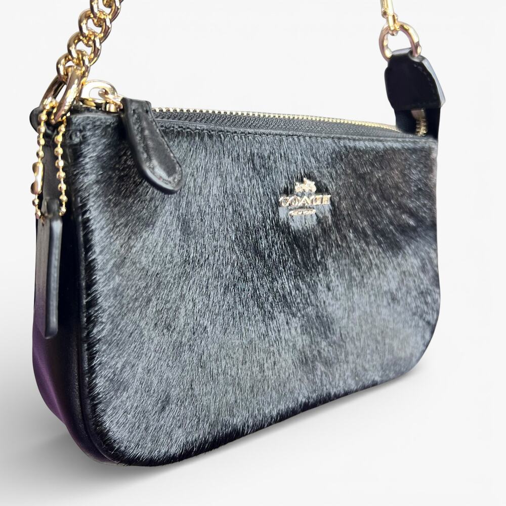 RARE Coach Large Wristlet 19 Black Haircalf Leather Chain Clutch Bag F64583 EUC - Picture 2 of 14